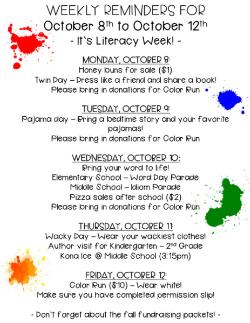 Weekly Reminders for 10/8-10/12