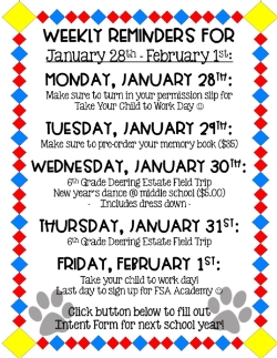 Weekly Reminders for 1/28-2/1!