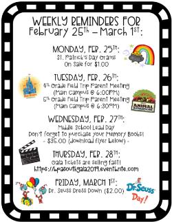 Weekly Reminders for 2/25-3/1!
