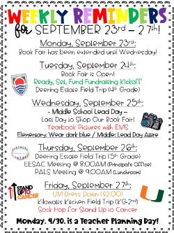 Weekly Reminders for 9/23/19 - 9/27/19