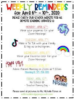 <a href="https://www.bridgeprepsouth.com/pdf/WeeklyReminders4620.pdf" target="_blank">Weekly Reminders for April 6-10, 2020</a>