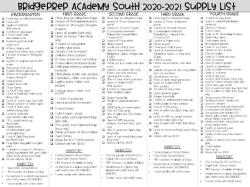 School Supply List for 2020-2021